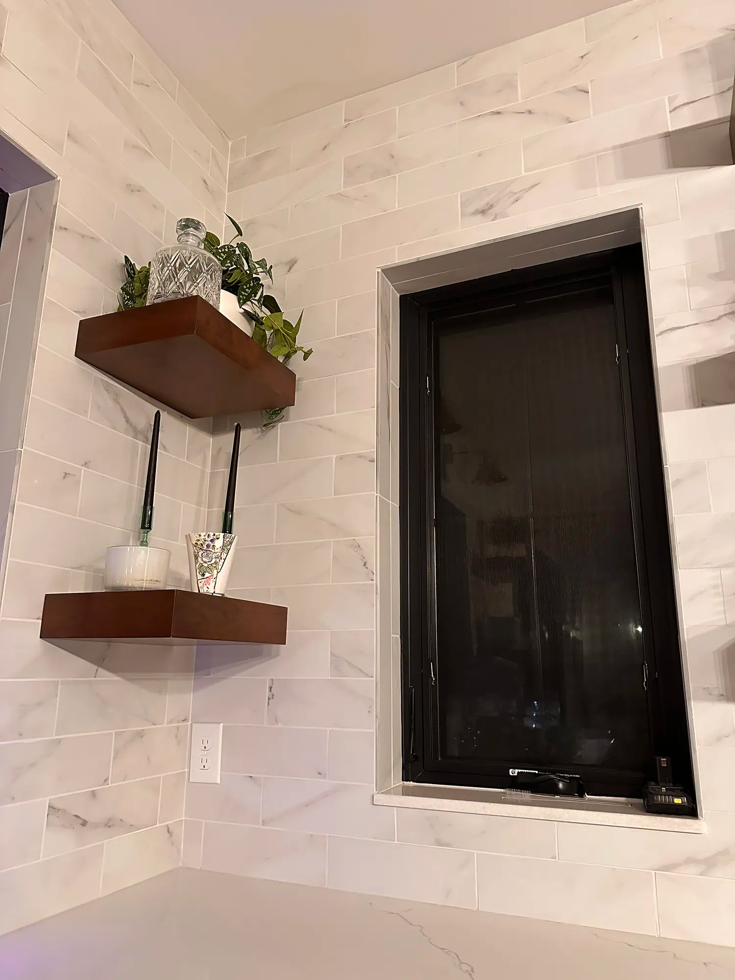 Beautiful kitchen with white tile backsplash